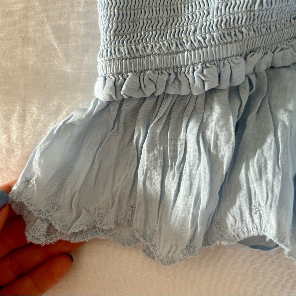 Aritzia Wilfred La Boheme Blue Babydoll Crop Top, Flowy Spaghetti Straps, Size M - Picture 5 of 7